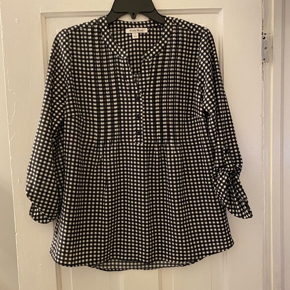 Black and white checkered blouse with 3/4 sleeves - Picture 1 of 9